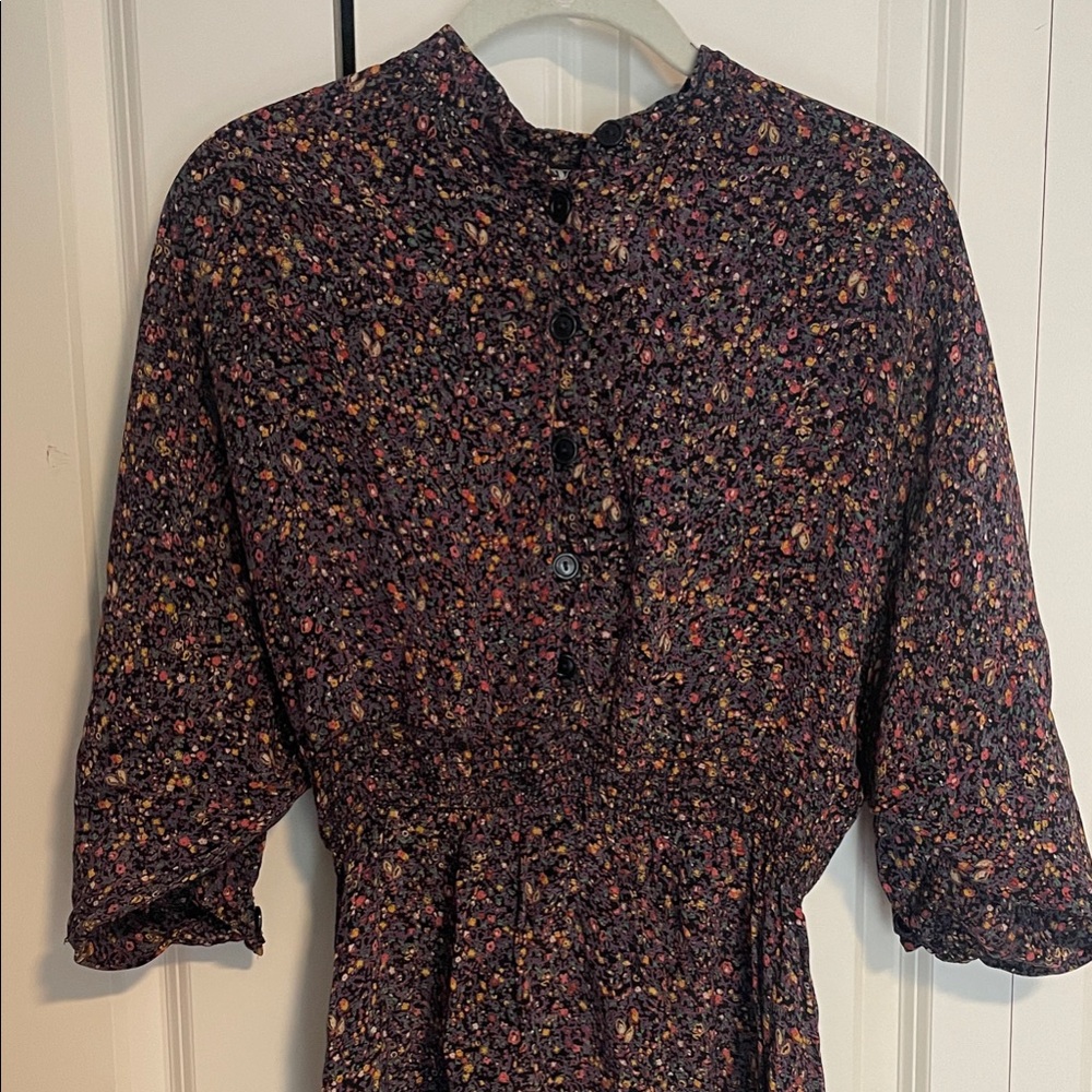 Floral Button-Front Smocked Waist Midi Dress - Black Multi